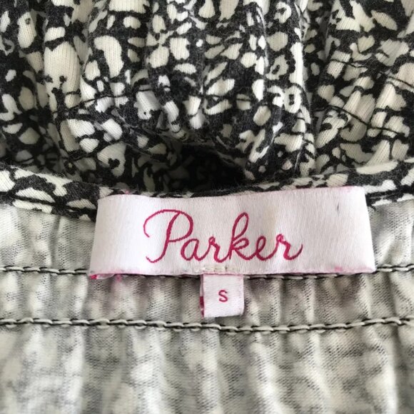 Parker Small Black White Abstract Smocking Cotton Blend Long Sleeve Mini Dress - Picture 9 of 10